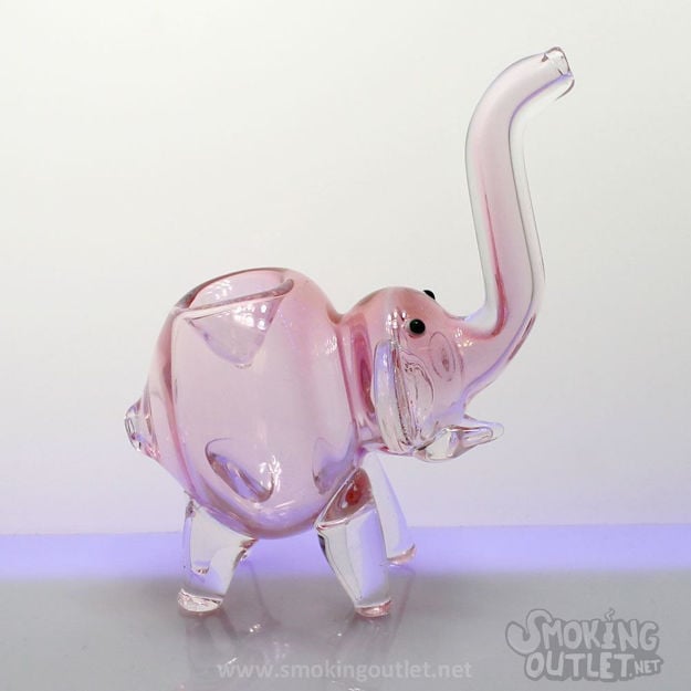 Hand Pipe-Pink Glass Elephant