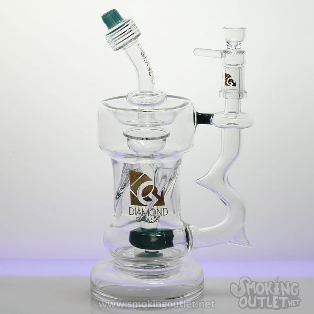 Showerhead and Channel Perc, Bent Neck Diamond Glass Water Pipe