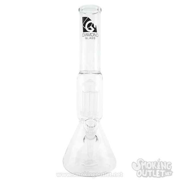 Downstem And 12-Arm Tree Perc, Double Chamber Diamond Glass Bong