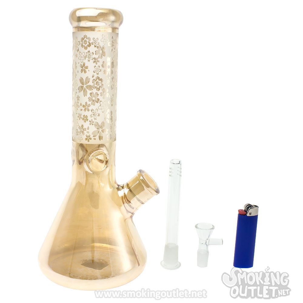 Rose Gold Etched Flower Bong Smoking Outlet