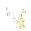 Gold mini dab rig with slanted banger nail and carb cap side view