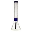 15" Clear Cali Cloudx beaker bong with frosted Egyptian pattern and dark blue accents. Back view.