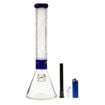 15" Clear Cali Cloudx beaker bong with frosted Egyptian pattern and dark blue accents. Front view.