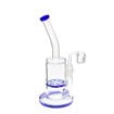 9" single chamber dab rig with blue accents, tornado perc, and flat top dab nail