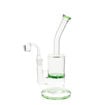 9" single chamber dab rig with green accents and tornado perc, side view