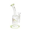 Diamond Glass bong with 5-arm tree perc and gold logos. Lime green accents.