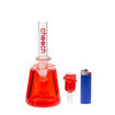Red Cheech Glass water pipe with glycerin-filled chamber and bowl piece. Front view.