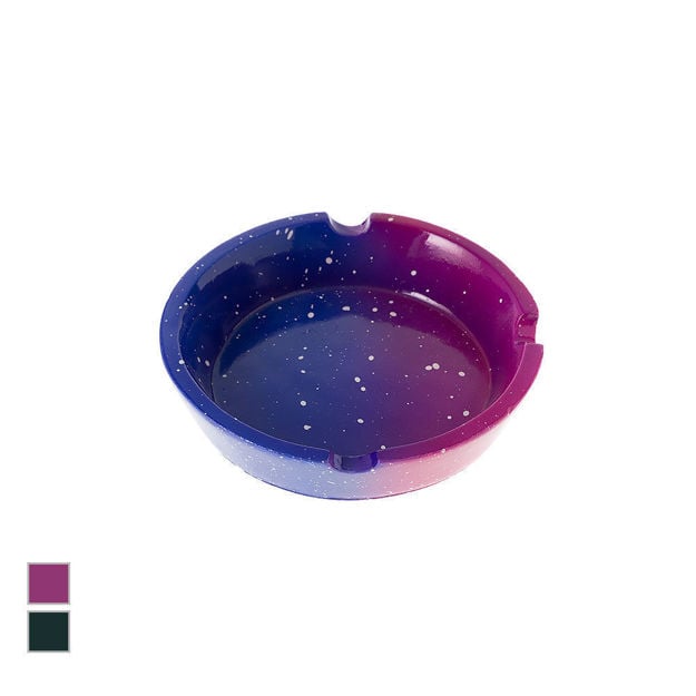 Blue and purple ashtray with white stars and 3 joint-holding indents