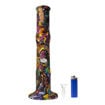 13" silicone straight tube water pipe with colorful graffiti print. Front view.