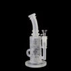 9" Frosted glass bong with ornate etching, showerhead perc, and recycler.