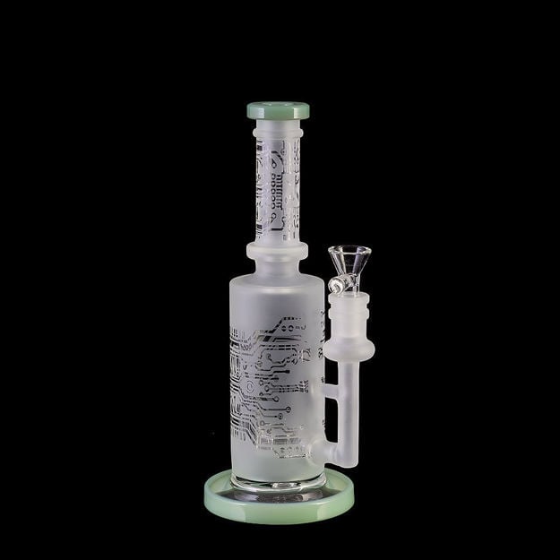 9" Frosted water pipe with etching, mint green accents, and showerhead perc.