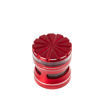 Red 4-piece Chromium Crusher grinder with windows and textured lid.
