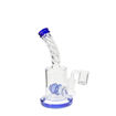 6.75" dab rig with barrel perc, twisted neck, and blue accents.