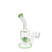 6.75" dab rig with barrel perc, twisted neck, and green accents.