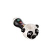 Panda ceramic spoon pipe with multicolored dots.