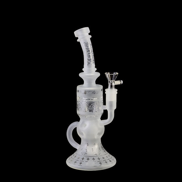10" Frosted water pipe with ornate etching, internal recycler, and matrix perc.