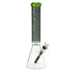 14" Cali Cloudx beaker bong with gear-patterned etching and gray neck.