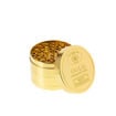 Gold 3-chamber grinder with gold coin design, lid off.