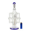 Tsunami Glass dab rig w/ 8 recycler arms, matrix perc & blue accents. Front view.