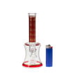 Dab pipe with showerhead perc, flat top banger nail. Red and gold front view