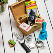 Weed supplies kit with stash box, bubbler, pipes, rolling papers, grinder, etc.