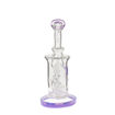 Diamond Glass dab rig w/ recycler, showerhead perc & purple accents. Back view.