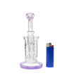 Diamond Glass dab rig w/ recycler, showerhead perc & purple accents. Front view.