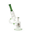 14" Tsunami Glass microscope bong with rocket perc and green accents. Side view.