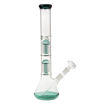 16" Beaker bong with 2 tree percs and teal accents. Side view.