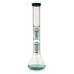 16" Beaker bong with 2 tree percs and teal accents. Back view.