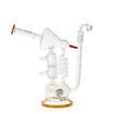 Microscope dab rig w/ sprinkler perc, coil recycler & amber accents. Side view.