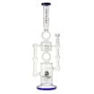 Tsunami Glass bong w/ fritted perc, matrix, recyclers & blue accents. Side view.