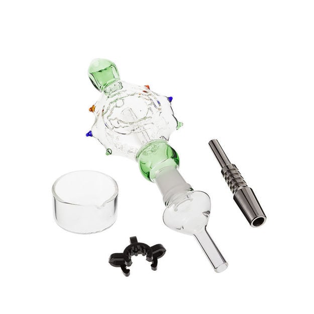 Glass nectar collector pipe with titanium tip, keck clip & wax dish