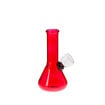 5" Red bubbler pipe with beaker body and plugged bowl stem. Side view.