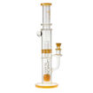 Diamond Glass 16" bong with drum perc, ratchet perc & yellow accents. Side view.