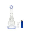 9" Water pipe with stacked chamber, showerhead perc & blue accents. Front view.