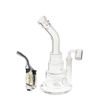 9" Clear inline perc dab rig & beige torch lighter