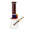 13" Cheech Glass beaker bong with patterned neck and talon design. Side view.