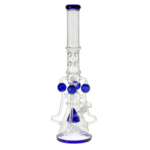 21" Water pipe with recyclers, sprinkler perc, blue accents & ice pinch.