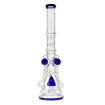 21" Bong with recyclers, sprinkler perc, blue accents & ice pinch. Back view.