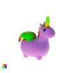 Purple silicone unicorn bubbler water pipe with Rasta accents.