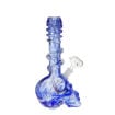 Blue glow-in-the-dark skull soft glass bong. Side view.