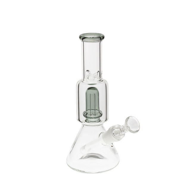 8" Beaker bong with UFO perc & gray accents