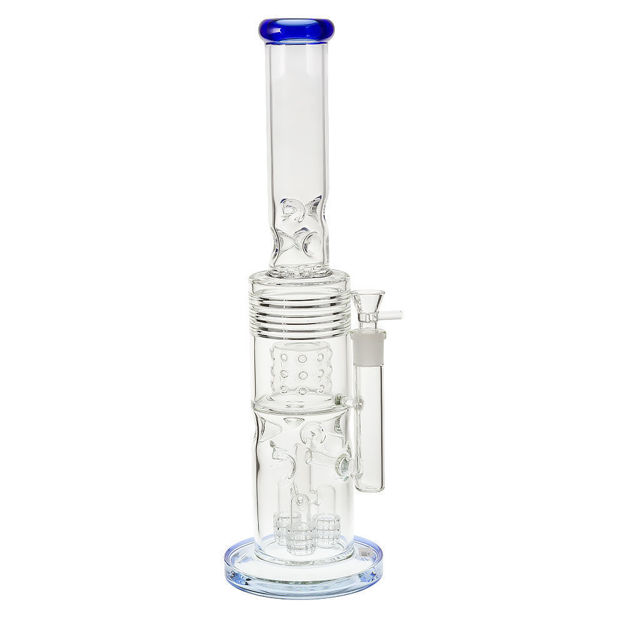 18" Bong with matrix percs, Swiss perc, ice pinch & blue accents