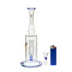 9" Diamond Glass bong with flared mouthpiece & blue accents. Front view.