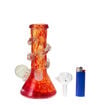 7" Red glow-in-the-dark soft glass bong. Front view.