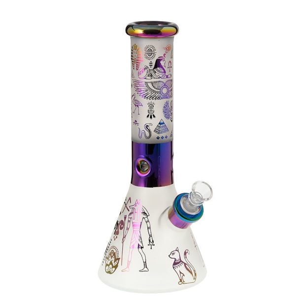 7mm frosted beaker bong with chrome Egyptian pattern