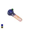 Blue & peach-pink spoon pipe with frit and fumed glass