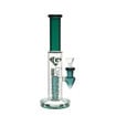 Diamond Glass straight tube bong w/ cylinder perc & teal accents. Side view.