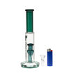 Diamond Glass straight tube bong w/ cylinder perc & teal accents. Front view.
